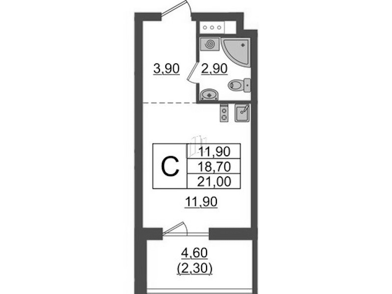 Квартира студия 21 м², 6/9 эт., ЖК «А101 Лаголово»